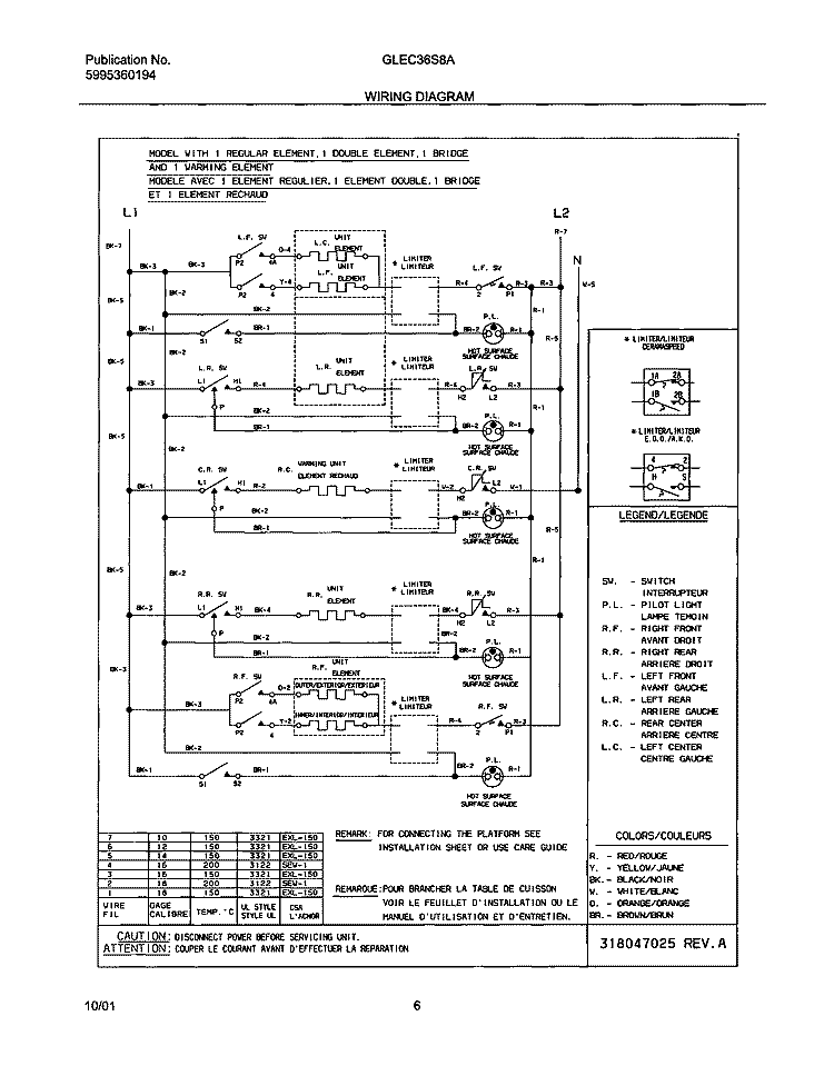 WIRING DIAGRAM Diagram and Parts List for GLEC36S8ABA  Frigidaire Cooktop