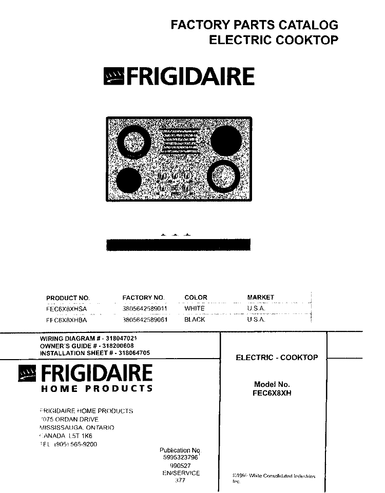 COVER Diagram and Parts List for FEC6X8XHBA  Frigidaire Cooktop