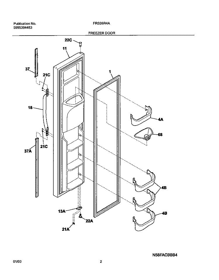 FREEZER DOOR Diagram and Parts List for FRS26R4AQ7  Frigidaire Refrigerator