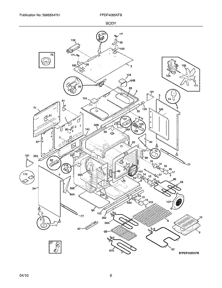 BODY Diagram and Parts List for FPDF4085KFB  Frigidaire Range