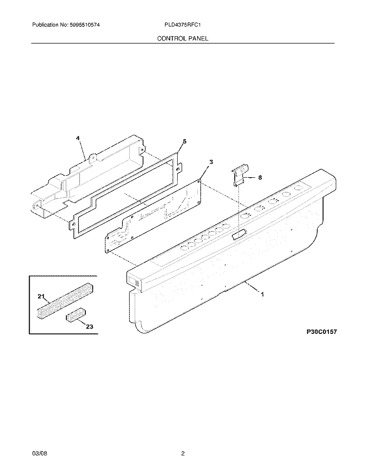 CONTROL PANEL Diagram and Parts List for PLD4375RFC1  Frigidaire Dishwasher