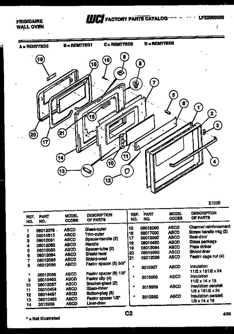 LOWER OVEN DOOR PARTS Diagram and Parts List for REM77BDB0  Frigidaire Microwave Oven Combo