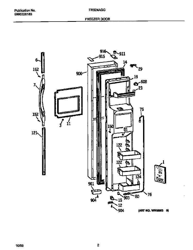 FREEZER DOOR Diagram and Parts List for FRS24AGGB2  Frigidaire Refrigerator