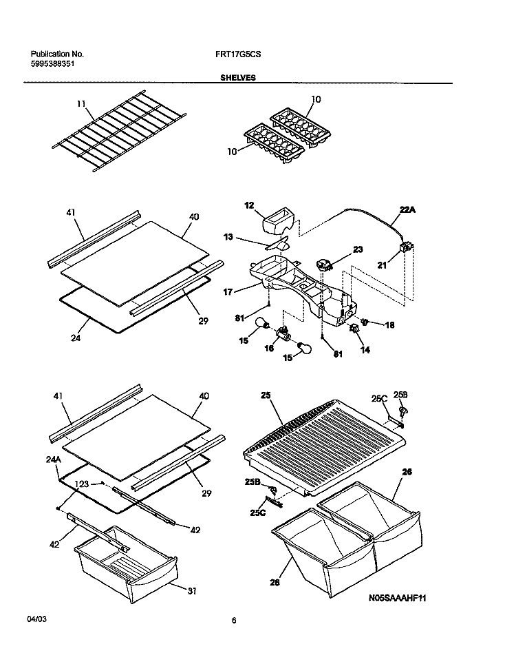 SHELVES Diagram and Parts List for FRT17G5CSB0  Frigidaire Refrigerator