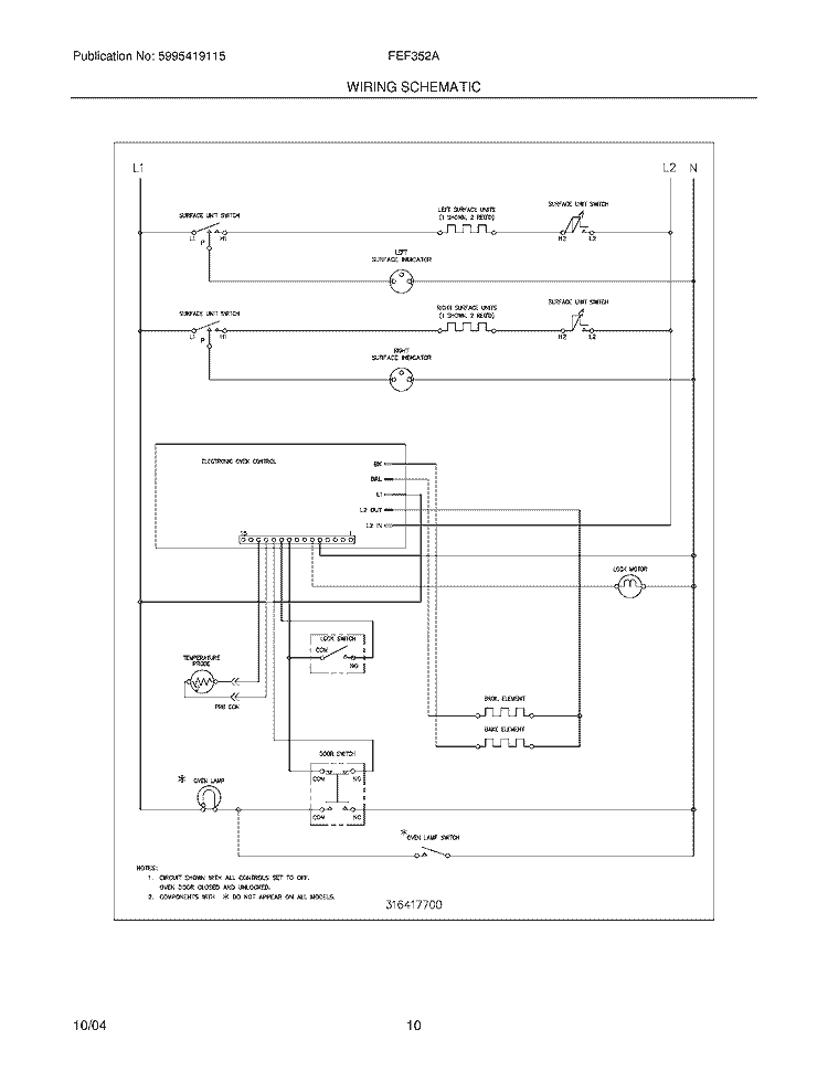 WIRING SCHEMATIC Diagram and Parts List for FEF352AUH  Frigidaire Range