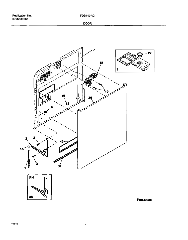 DOOR Diagram and Parts List for FDB740RCS0  Frigidaire Dishwasher