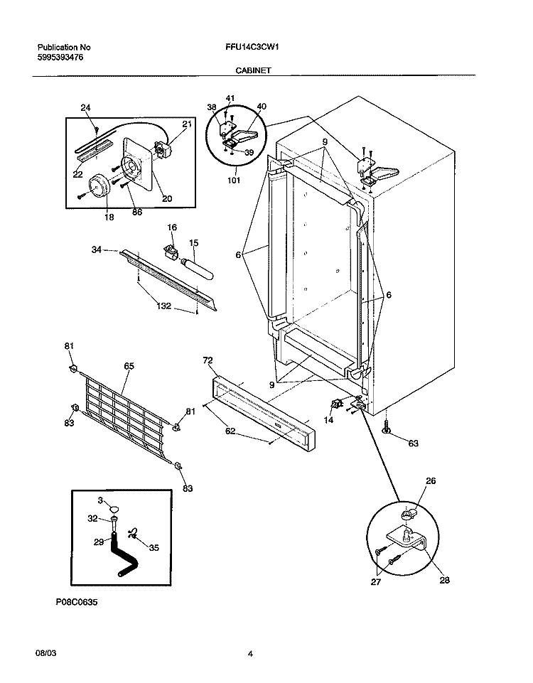 CABINET Diagram and Parts List for FFU14C3CW1  Frigidaire Freezer