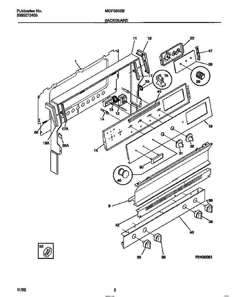 BACKGUARD Diagram and Parts List for MGF350SBDB  Frigidaire Range