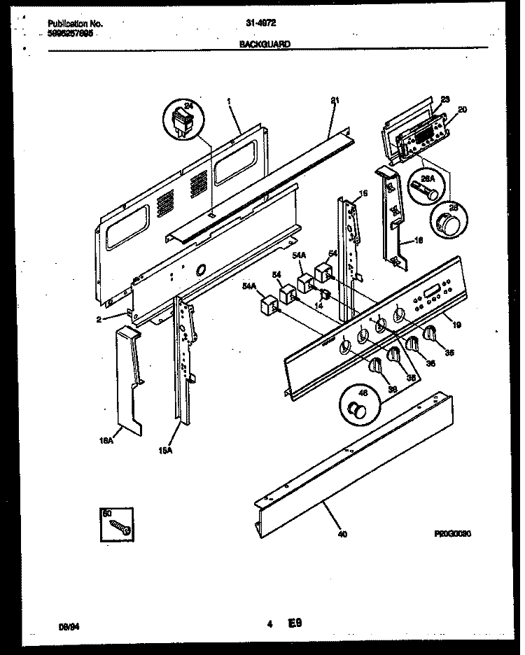 BACKGUARD Diagram and Parts List for 31-4972-00-02  Tappan Range