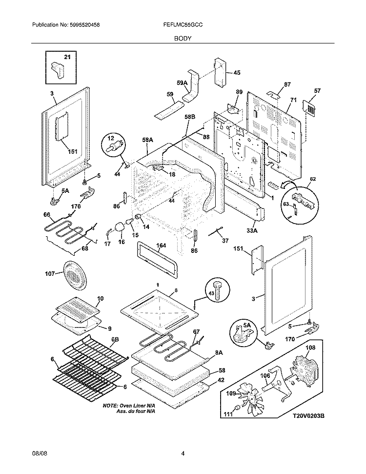 BODY Diagram and Parts List for FEFLMC55GCC  Frigidaire Range