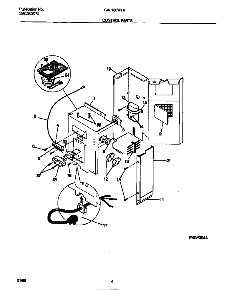 CONTROL PARTS Diagram and Parts List for GAL108W1A3  Gibson Air Conditioner