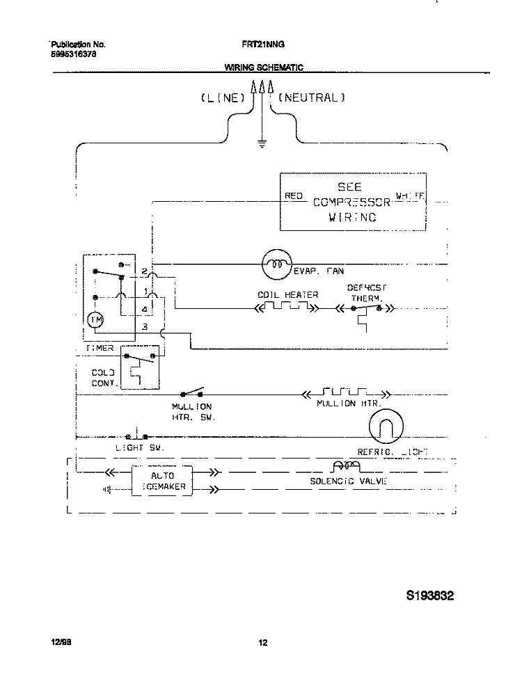 WIRING DIAGRAM Diagram and Parts List for FRT21NNGB2  Frigidaire Refrigerator