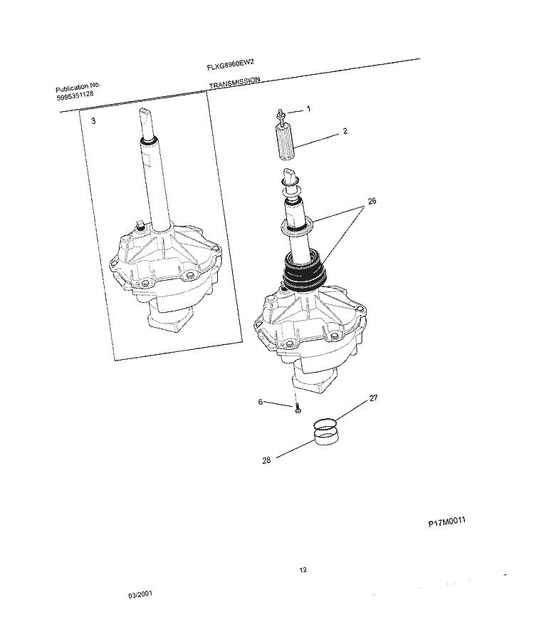 TRANSMISSION Diagram and Parts List for FLXG8960EW2  Frigidaire Washer Dryer Combo