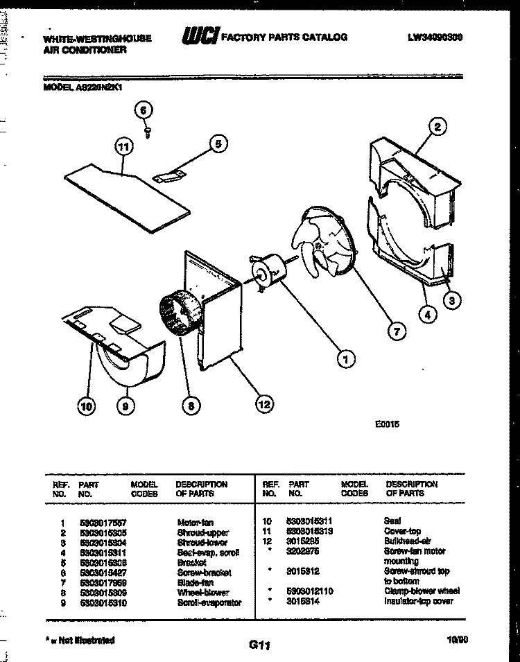 AIR HANDLING PARTS Diagram and Parts List for AS226N2K1  Frigidaire Air Conditioner