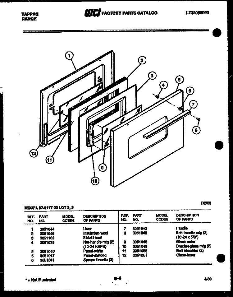 DOOR PARTS Diagram and Parts List for 37-0117-23-03  Tappan Range