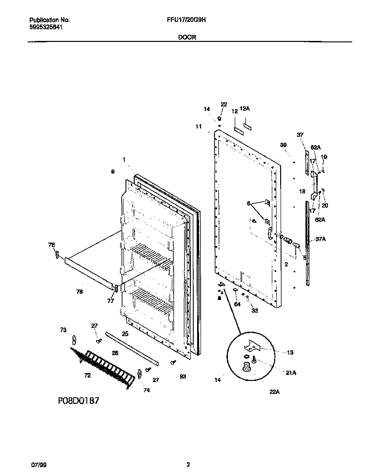 DOOR Diagram and Parts List for FFU17G9HW0  Frigidaire Freezer