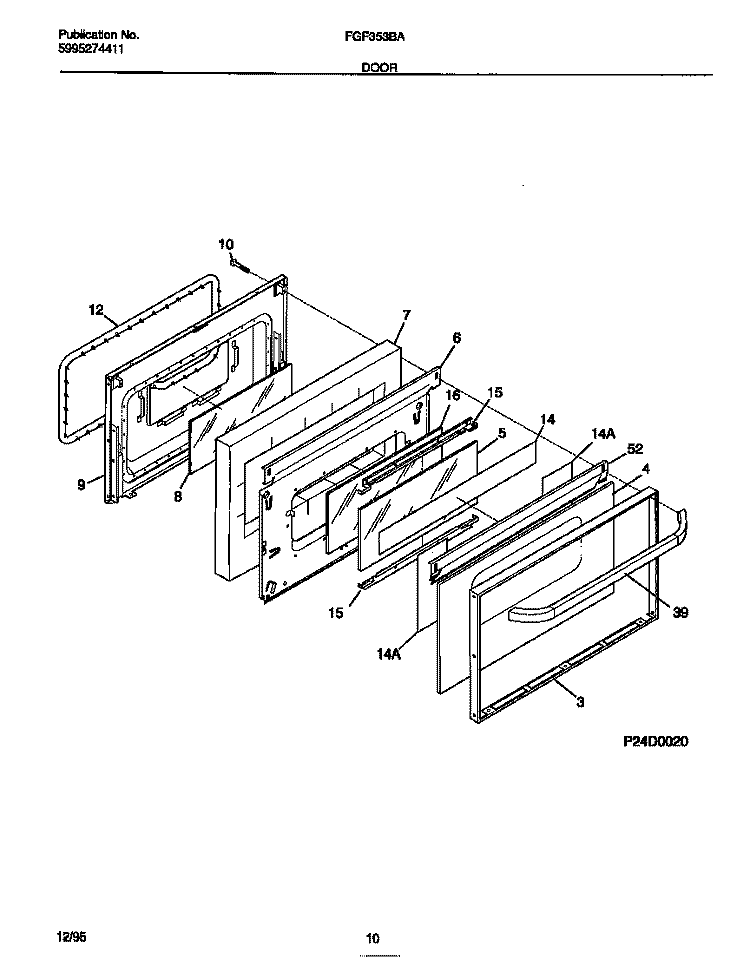 DOOR Diagram and Parts List for FGF353BADB  Frigidaire Range