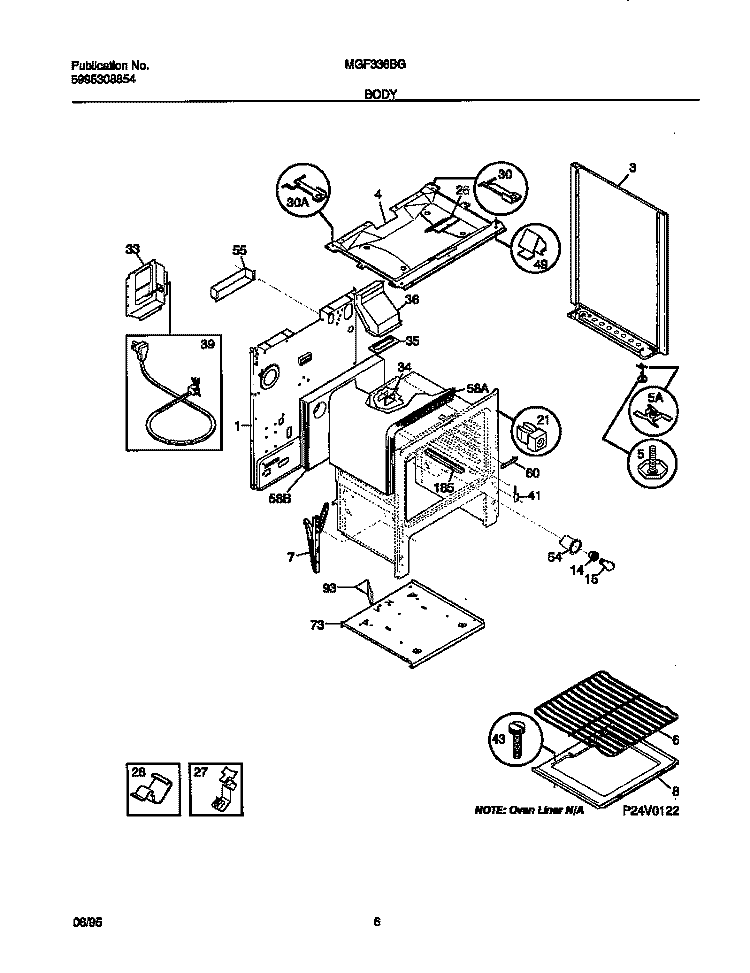 BODY Diagram and Parts List for MGF336BGWA  Frigidaire Range