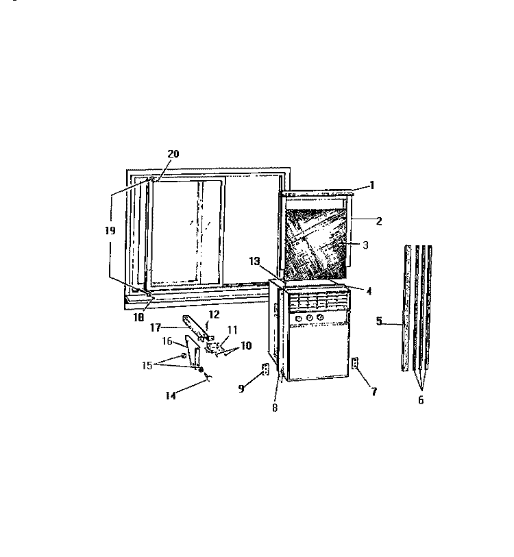 WINDOW MOUNTING PARTS (`SLIDER MODEL Diagram and Parts List for A13MUD2  Frigidaire Air Conditioner