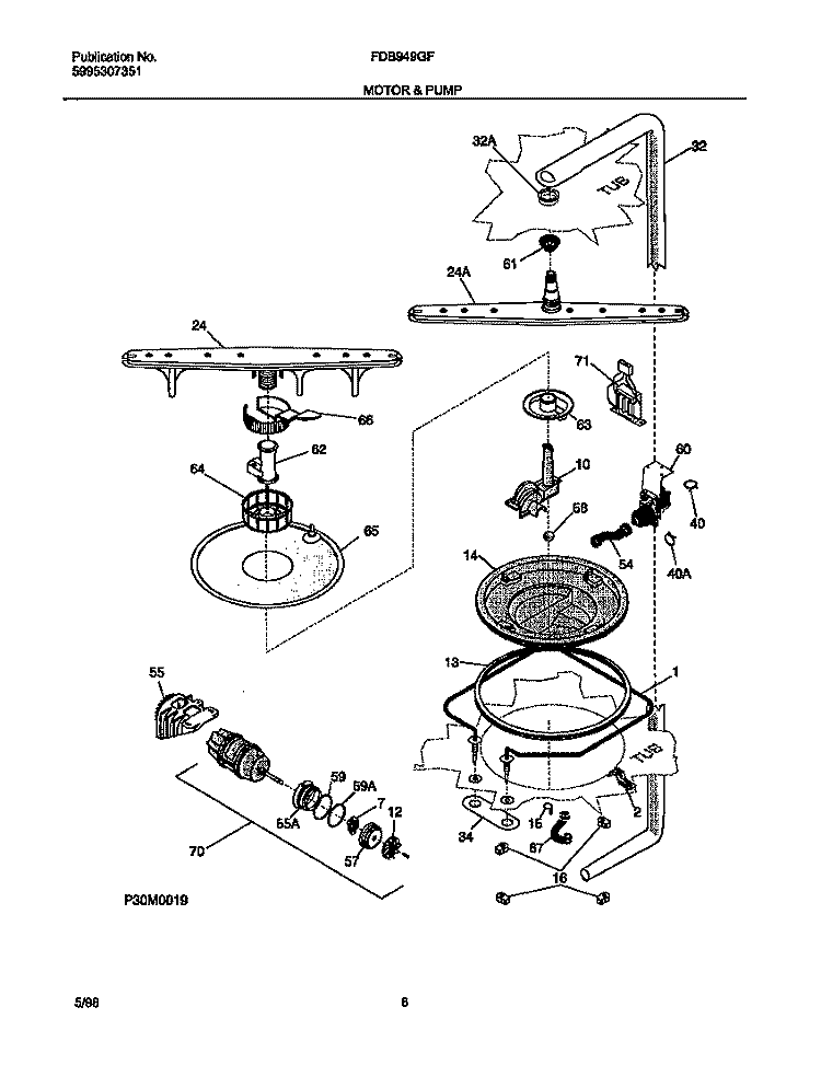 MOTOR AND PUMP Diagram and Parts List for FDB949GFB2  Frigidaire Dishwasher