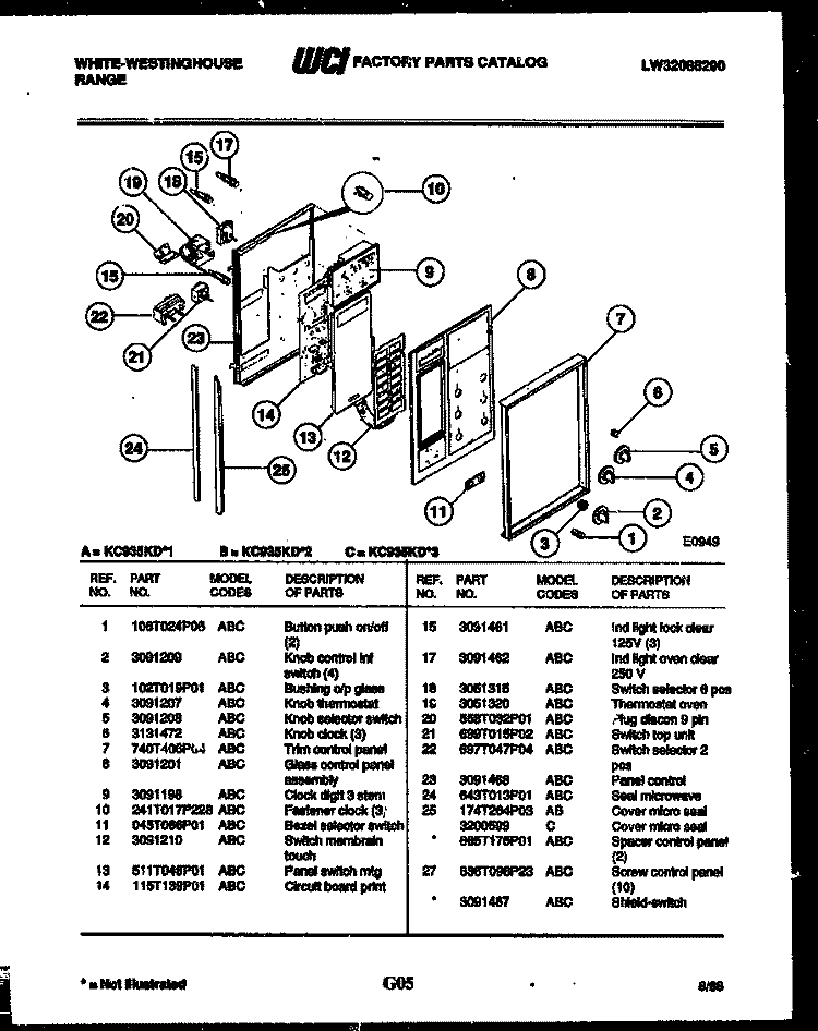UPPER BODY PARTS Diagram and Parts List for KC935KDD2  Frigidaire Range