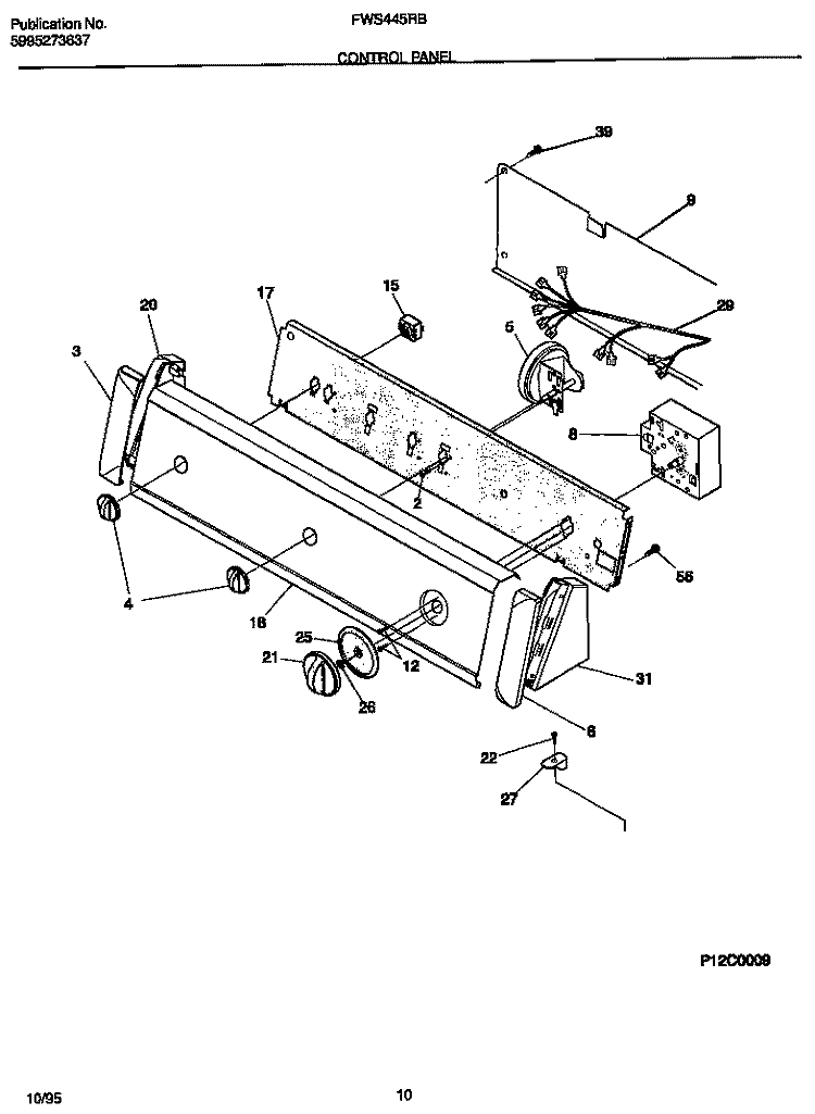 CONTROL PANEL Diagram and Parts List for FWS445RBT2  Frigidaire Washer