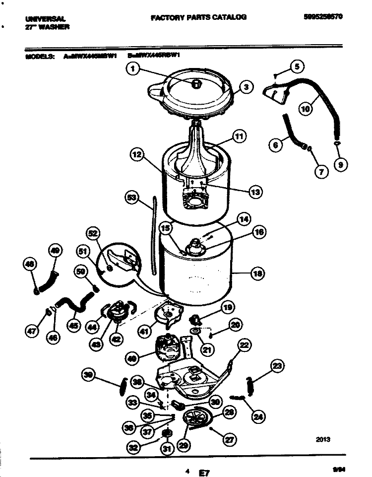 DRUM Diagram and Parts List for MWX445RBW1  Frigidaire Washer