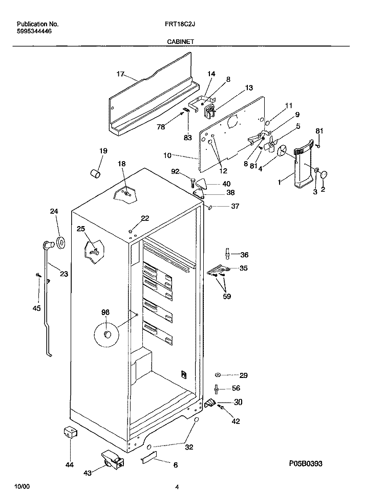CABINET Diagram and Parts List for FRT18C2JZ1  Frigidaire Refrigerator