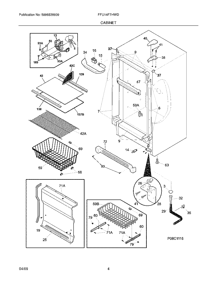 CABINET Diagram and Parts List for FFU14F7HWD  Frigidaire Freezer