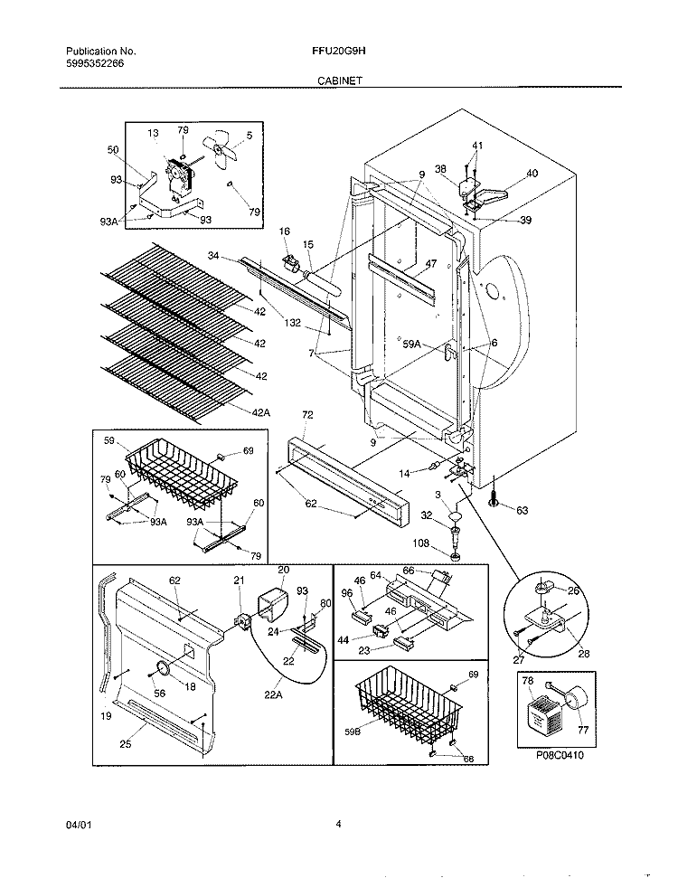 CABINET Diagram and Parts List for FFU20G9HW3  Frigidaire Freezer