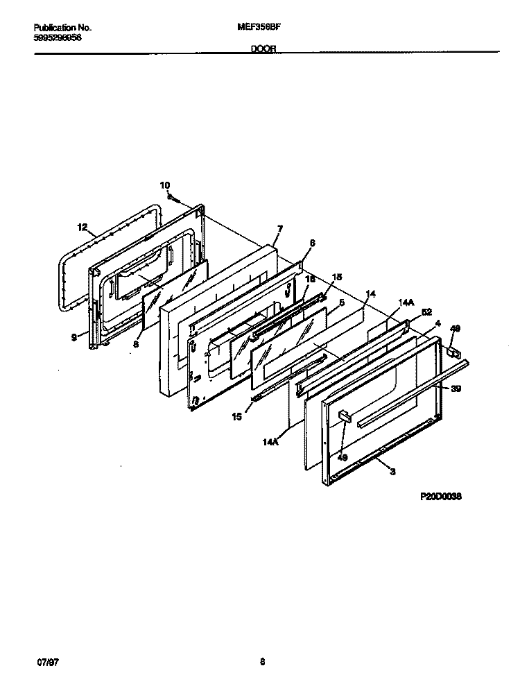 DOOR Diagram and Parts List for MEF356BFWB  Frigidaire Range