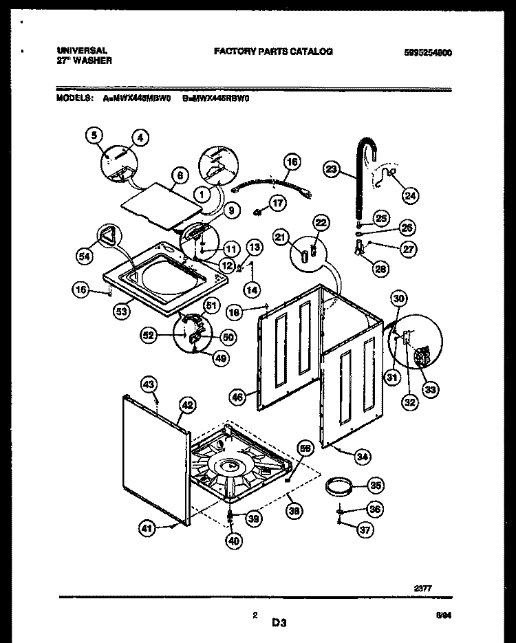 CABINET PARTS Diagram and Parts List for MWX445MBWO  Frigidaire Washer