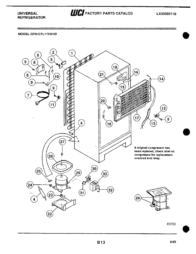 SYSTEM Diagram and Parts List for GTL175WH0  Frigidaire Refrigerator