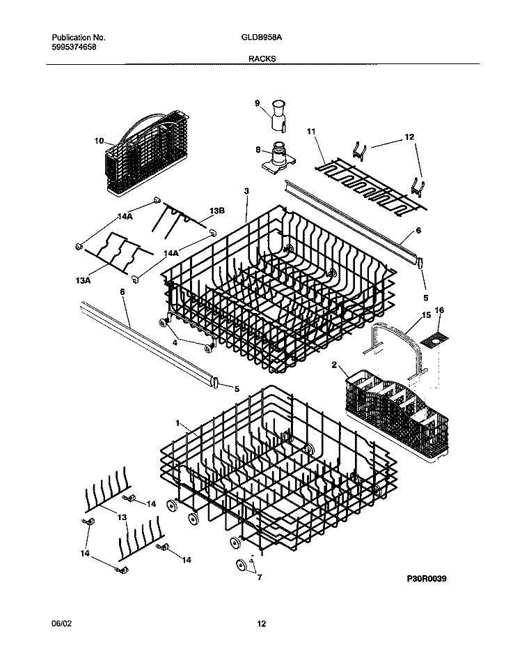 RACKS Diagram and Parts List for GLDB958AB1  Frigidaire Dishwasher