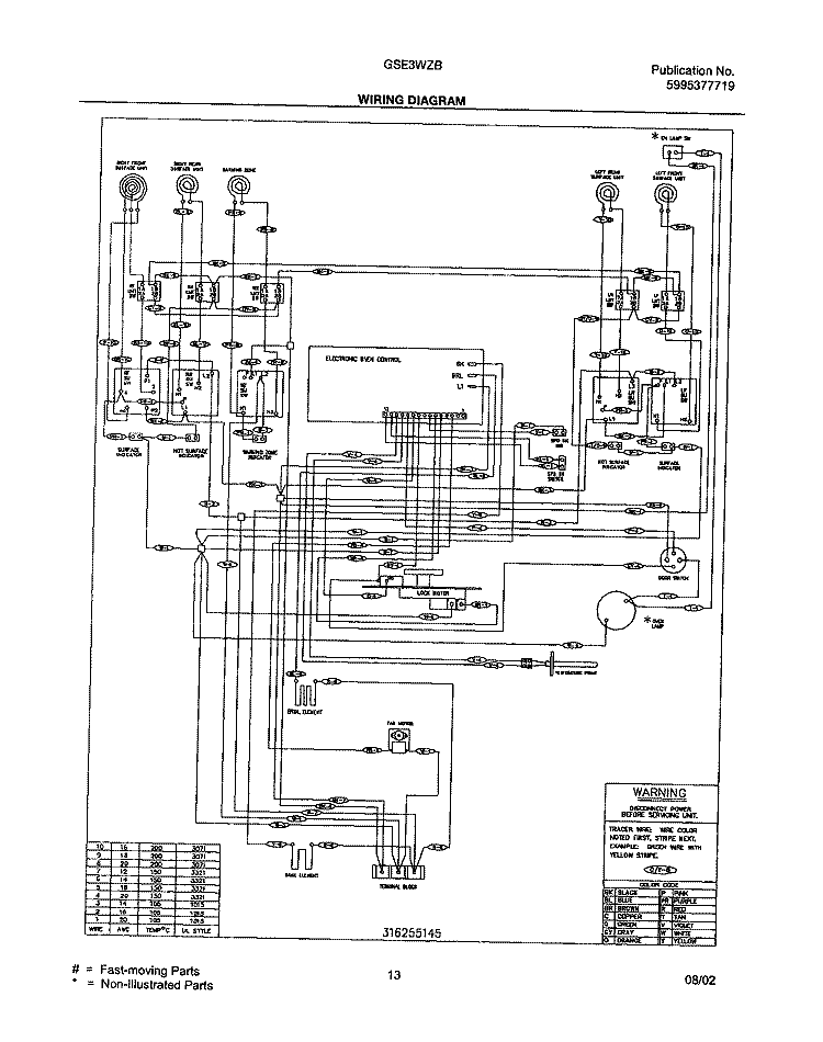 WIRING DIAGRAM Diagram and Parts List for GSE3WZBQA  Frigidaire Range
