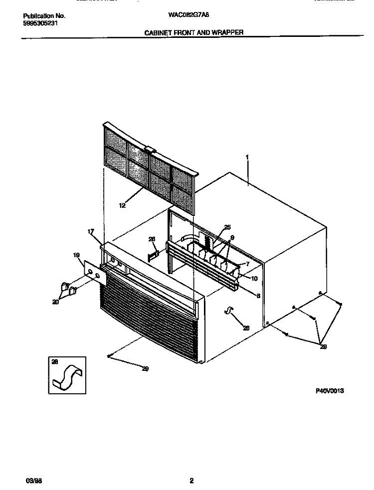 CAB FRNT, WRAPPER Diagram and Parts List for WAC082G7A8  Frigidaire Air Conditioner