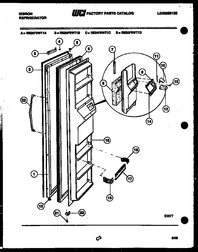 FREEZER DOOR PARTS Diagram and Parts List for RS24F9WT1A  Gibson Refrigerator