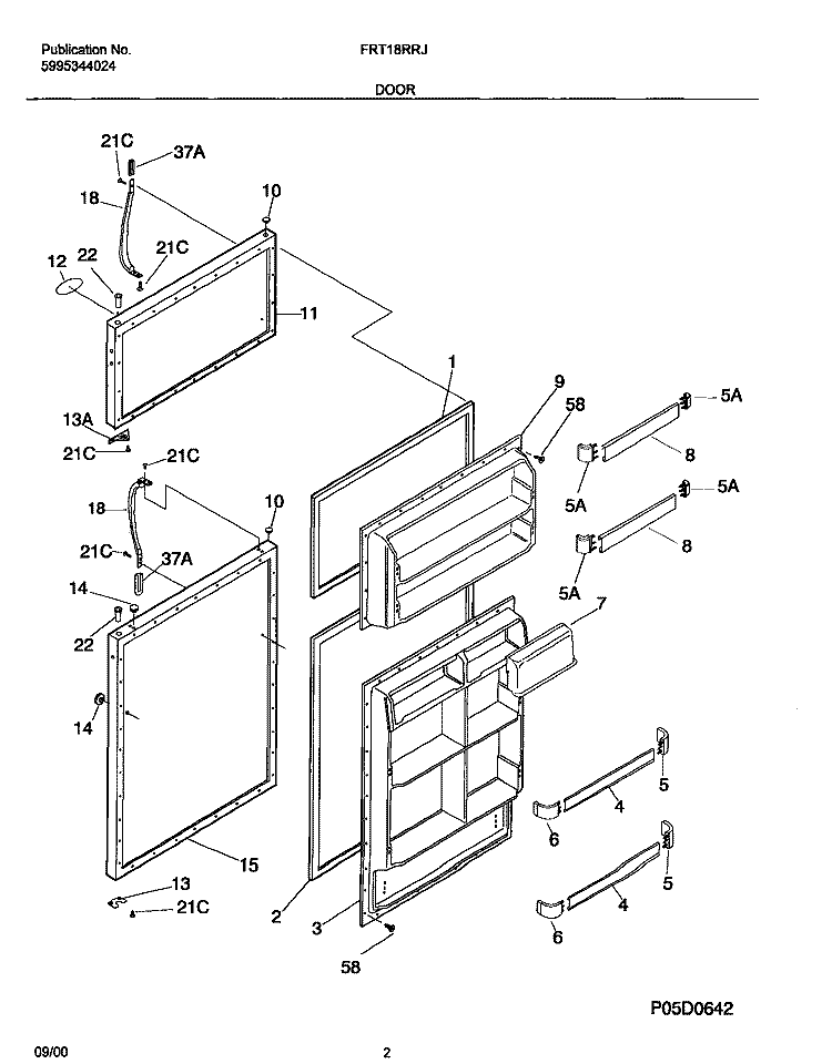 DOOR Diagram and Parts List for FRT18RRJW1  Frigidaire Refrigerator