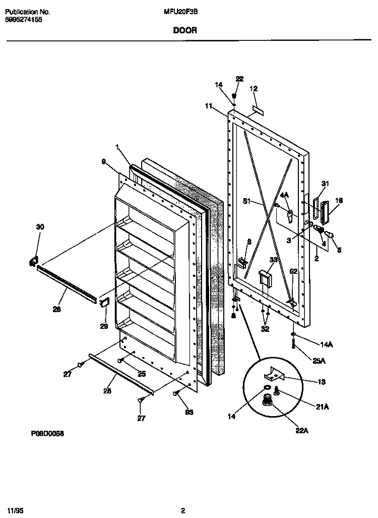DOOR Diagram and Parts List for MFU20F3BW3  Frigidaire Freezer