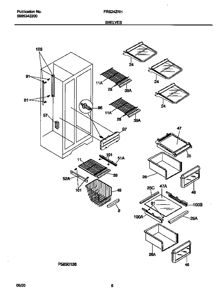 SHELVES Diagram and Parts List for FRS24ZRHB4  Frigidaire Refrigerator