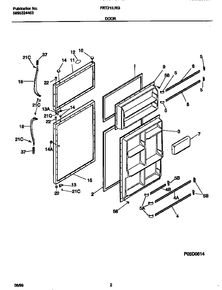 DOORS Diagram and Parts List for FRT21ILRGW0  Frigidaire Refrigerator