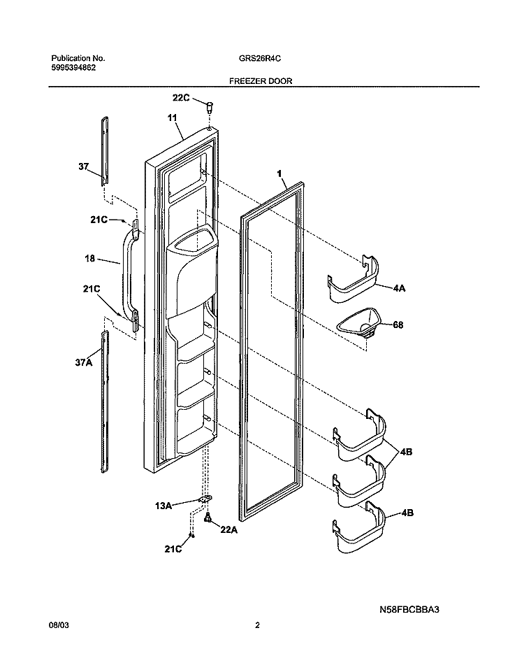 FREEZER DOOR Diagram and Parts List for GRS26R4CW0  Gibson Refrigerator