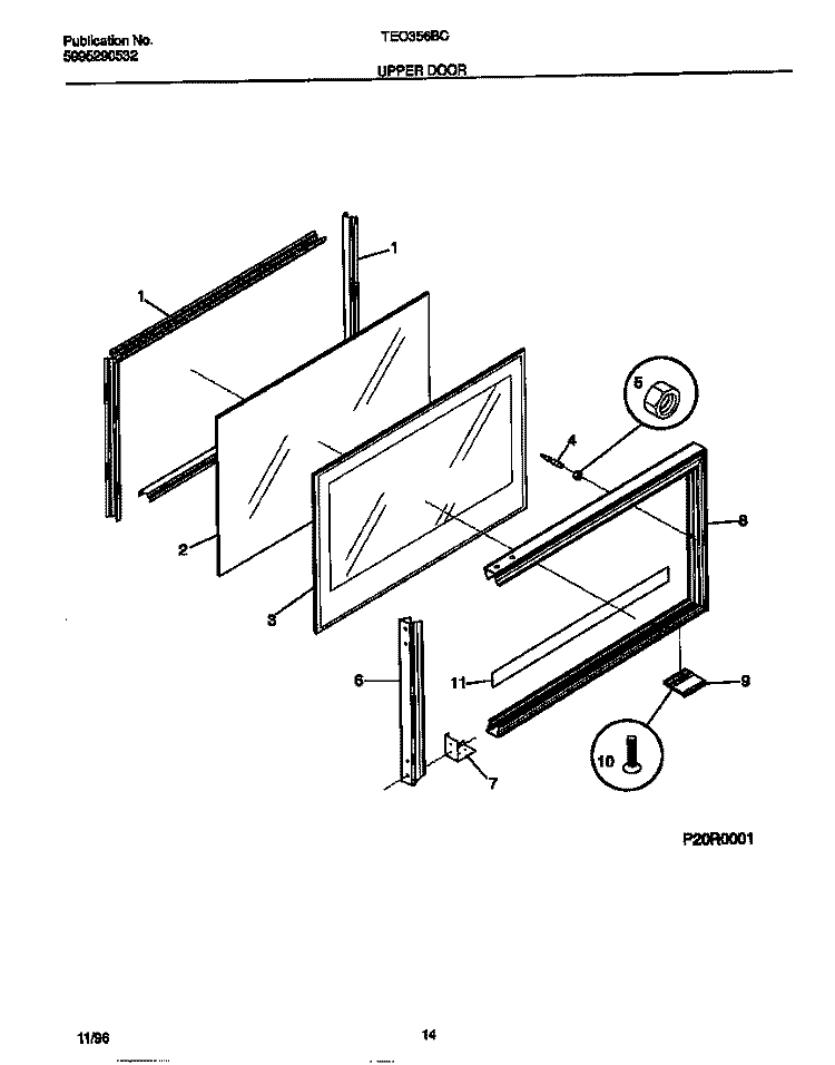UPPER DOOR Diagram and Parts List for TEO356BCDD  Tappan Range
