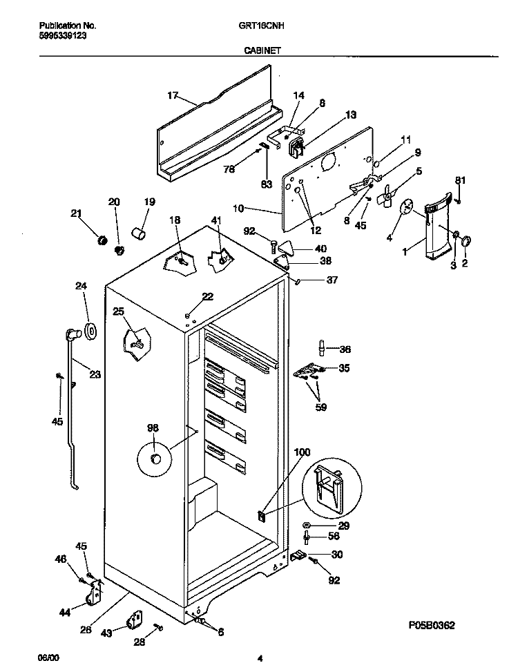 CABINET Diagram and Parts List for GRT16CNHW2  Gibson Refrigerator