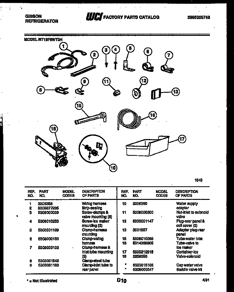 ICE MAKER INSTALLATION PARTS Diagram and Parts List for RT19F8WT3H  Gibson Refrigerator