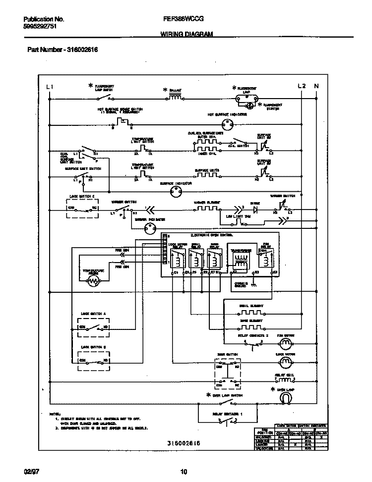 WIRING DIAGRAM Diagram and Parts List for FEF388WCCG  Frigidaire Range