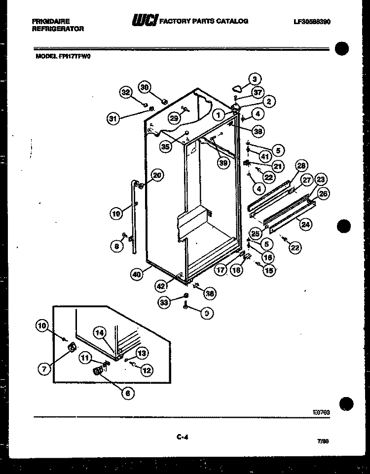 CABINET PARTS Diagram and Parts List for FPI17TFH0  Frigidaire Refrigerator