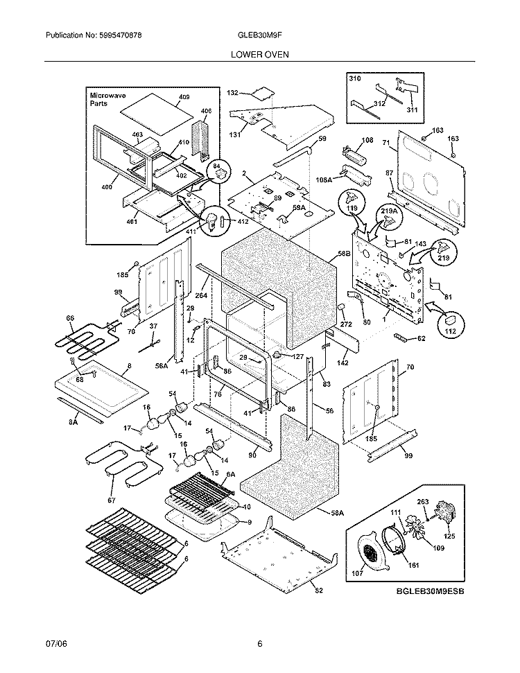 LOWER OVEN Diagram and Parts List for GLEB30M9FQA  Frigidaire Microwave Oven Combo