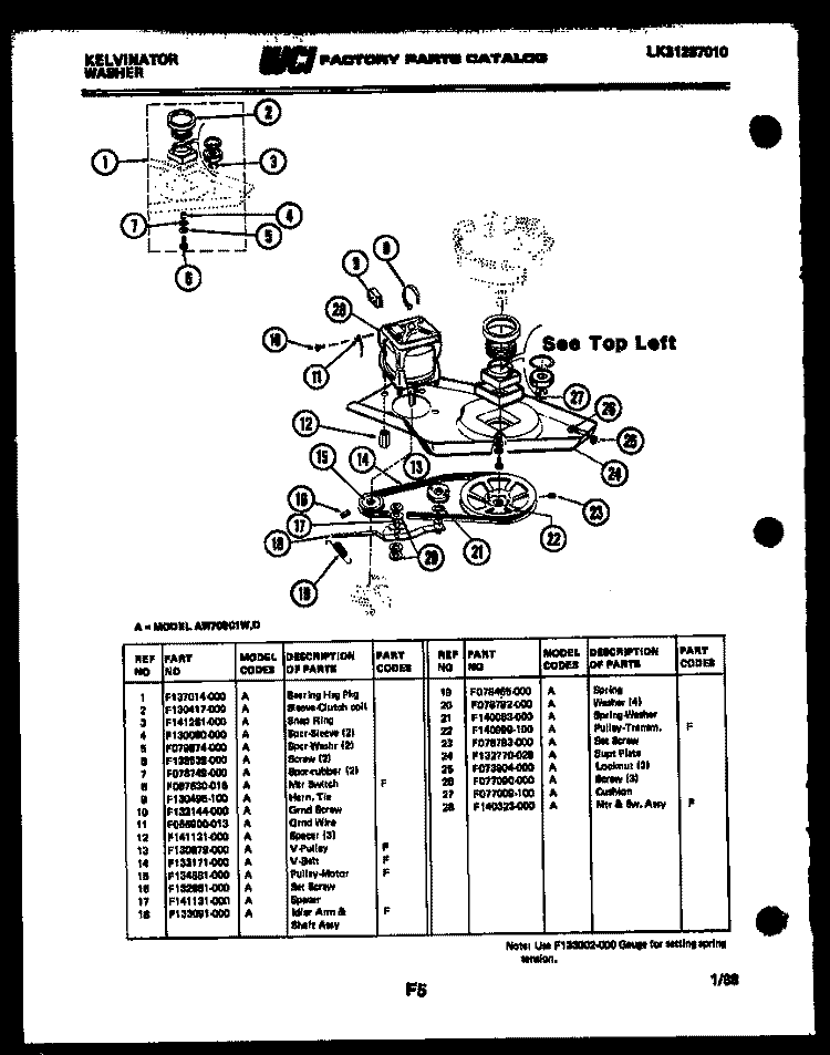 MOTOR AND IDLER ARM CLUTCH Diagram and Parts List for AW700C1D  Kelvinator Washer