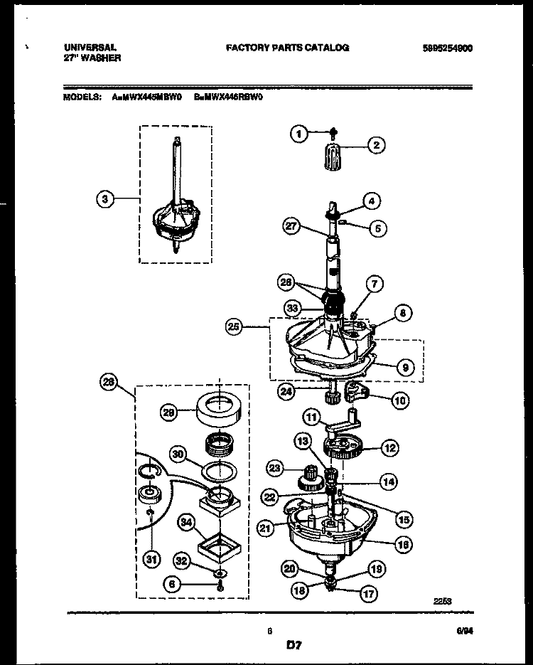 TRANSMISSION PARTS Diagram and Parts List for MWX445MBWO  Frigidaire Washer